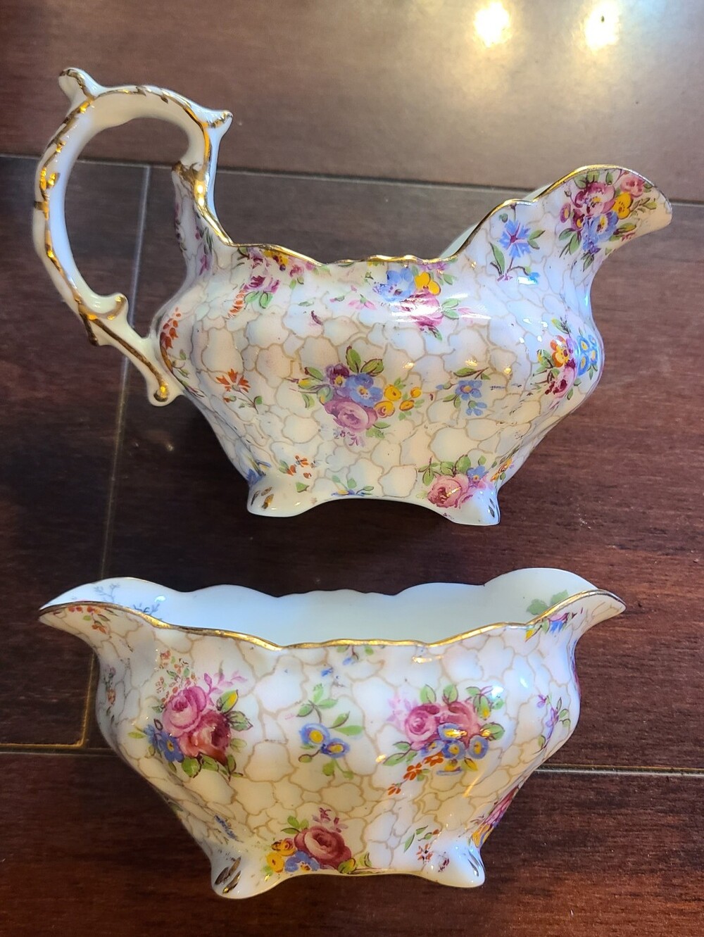 Vintage Hammersley Chintz Cream and Sugar Set #2348 Queen Anne Shape Bone China